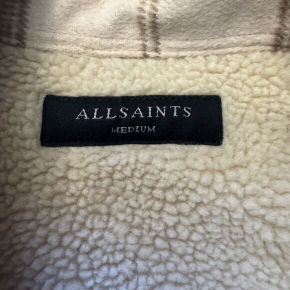 AllSaints Vedder Tan Brown Plaid Jacket  Size Medium Regular Fit Casual Coat - Picture 2 of 9